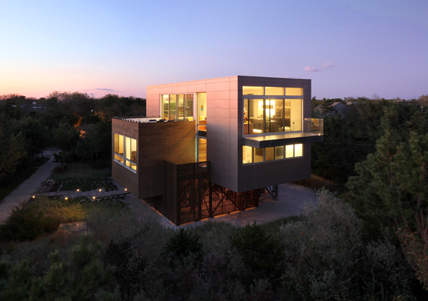 house at dusk