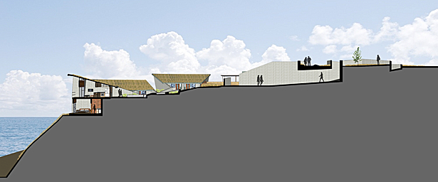 section of site through hallway access to lower site from gardens