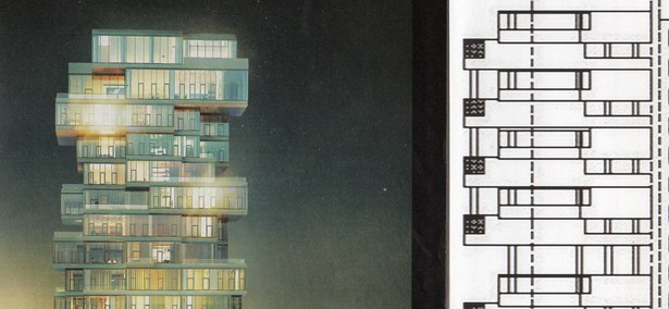 side by side comparison, Herzog & De Meuron rendering 2013 (left), CAD elevation by David Curtis 2012 (left)
