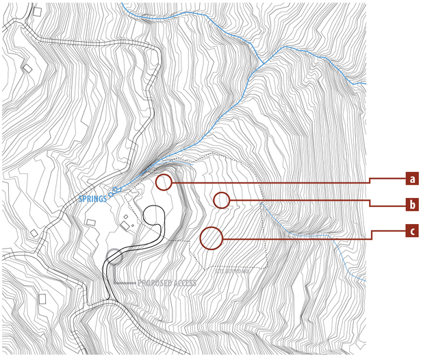 site map with context, 1 meter contours (Google Maps, Rhino 3D, Adobe Illustrator)