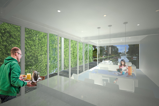 Open kitchen / dining / living area