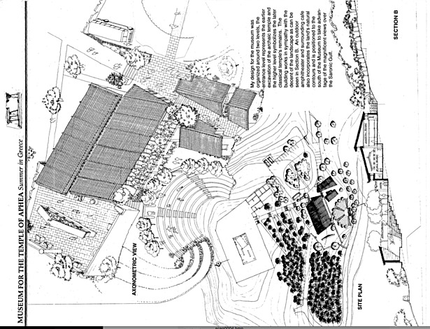 Summer Studio for a Museum for Temple of Aphea-Axonometric and Section