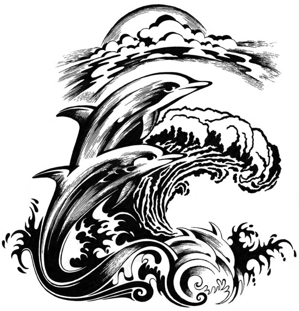 This illustration piece is a tattoo design, finished with pen and ink.