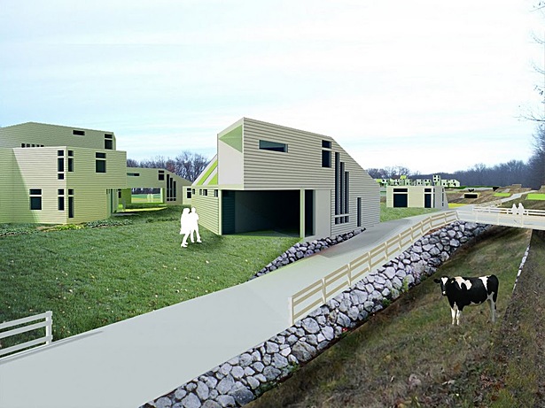 The strips of land formed by this grid help delineate different programs and occupations, enveloping or supporting buildings, pastures and walkways. These, in turn, provide the infrastructure for people, animals, crops, and forests. In the proposal, physical space is generated on the site, producing more pastured farmland and inhabitable space than existed there before.