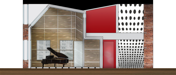 The double height studio space with engineered proportions is Studio A’s main recording studio. It is fully equipped with acoustic wood paneling, a rubber shock absorbent floor, and triple pained windows, creating a solid acoustical barrier.