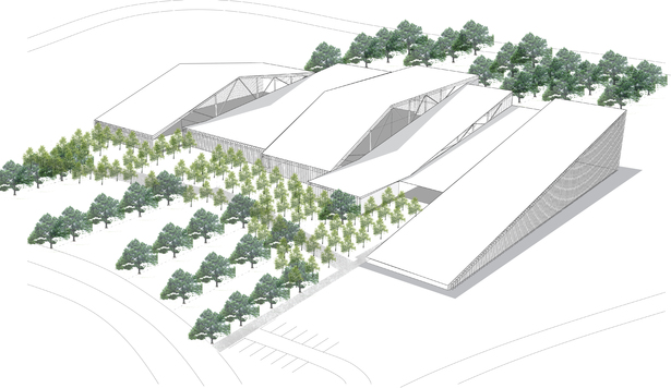 Exterior landscape aligned with building's axons