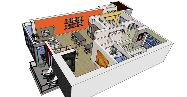 isometric of custom condo interior