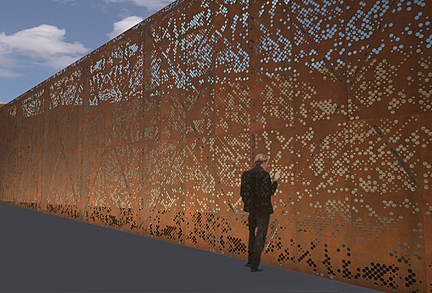 Perforated Corten Panels Conceptual Rendering
