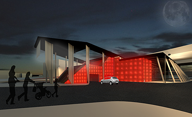 Glowing facade and movie screen