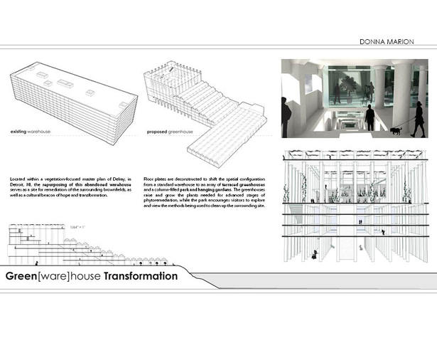 Greenhouse - axons, interior rendering, sectional perspective