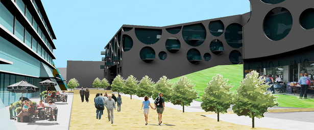 view of central public space looking north