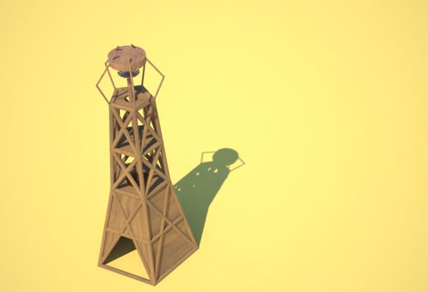 A detail view of the pentagon tower.