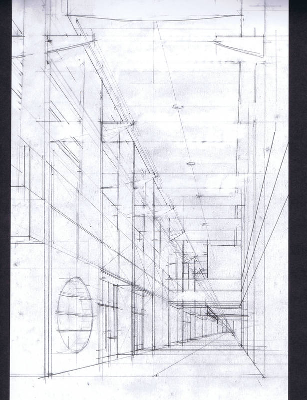 Perspective sketch of an interior 