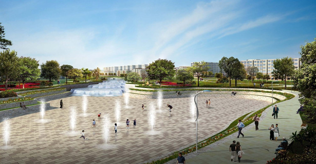 interactive water fountain at public park