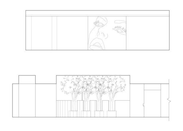 Elevation of Lounge wall above, elevation of club entrance below 