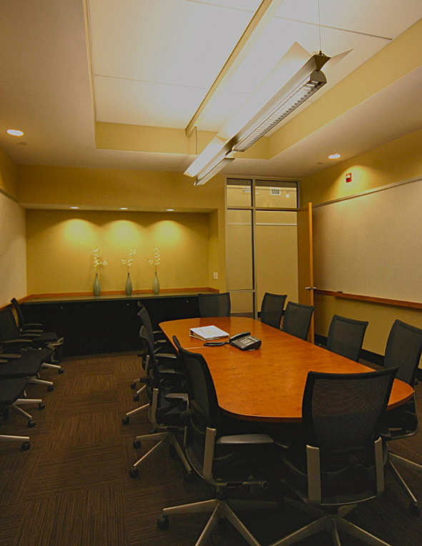 Conference room enclosure inside auditorium volume
