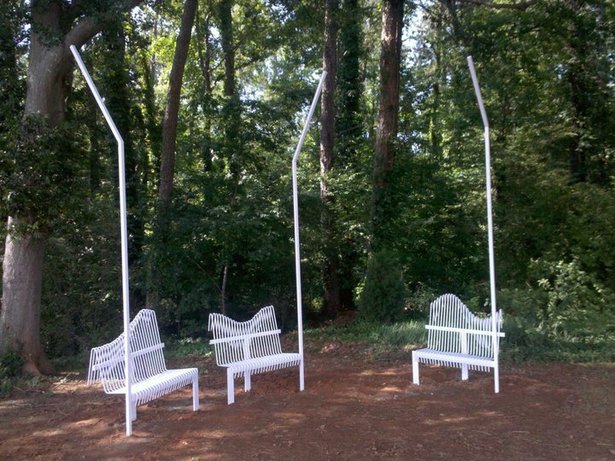 benches by Little John Basketball Stadium, designed to provide additional seating during tailgates