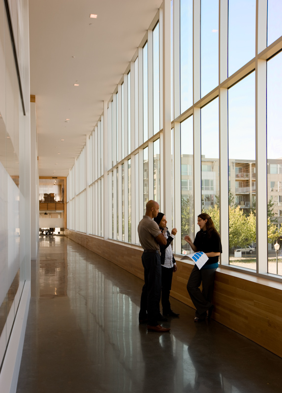 Curtain wall provides views and an abundance of light.