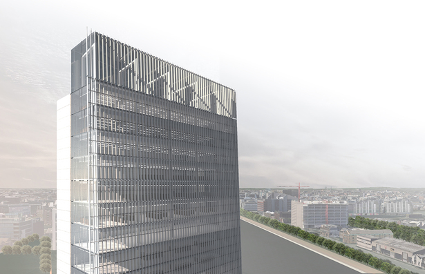 View of the top of building looking west. 