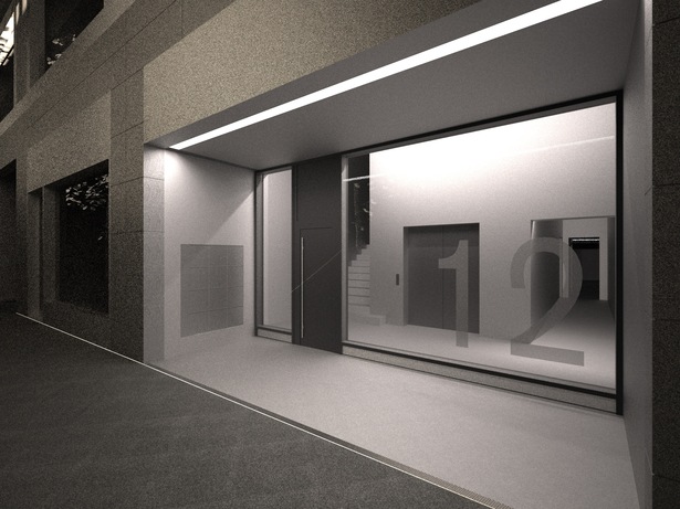Residential entrance perspective night