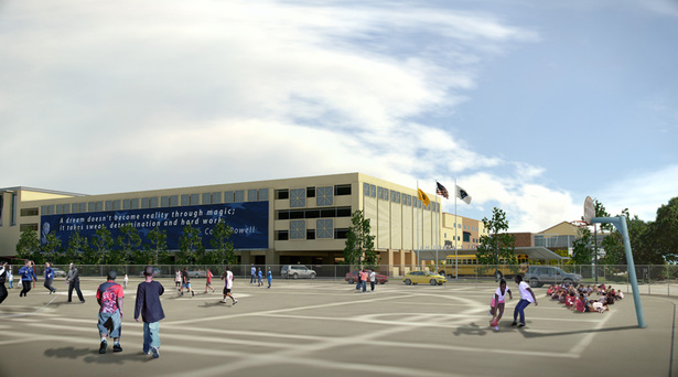 parking garage & Children's Town entrance