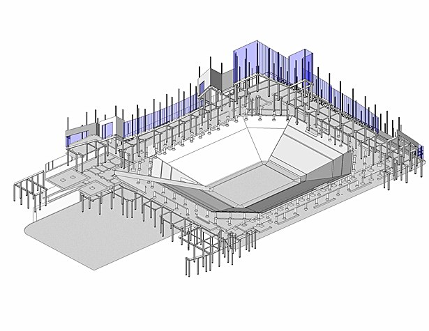 A bottom-up look at the foundation system. 17,000+ stadium seating is below grade. image: © Flintco Inc