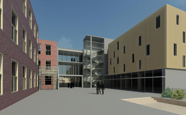 Entry Plaza, Bridge and Library Facade