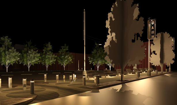 STREET VIEW FROM SOUTH CORNER AT NIGHT