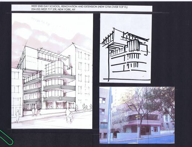 First Sketch, Perspective and photo of existing building