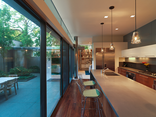 View of the kitchen and back yard.