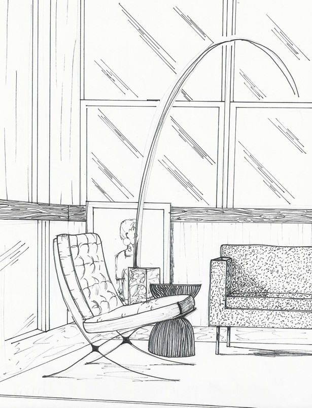 Barcelona chair sketch, pen on paper, 8.5