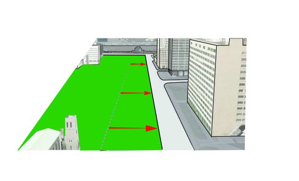 The plaza moves closer to downtown. 