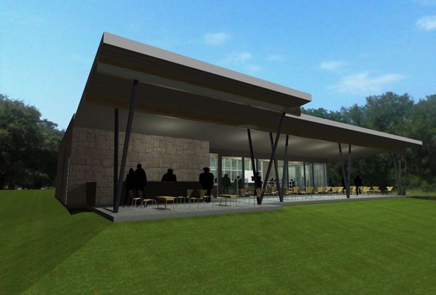 View of exterior bar and patio