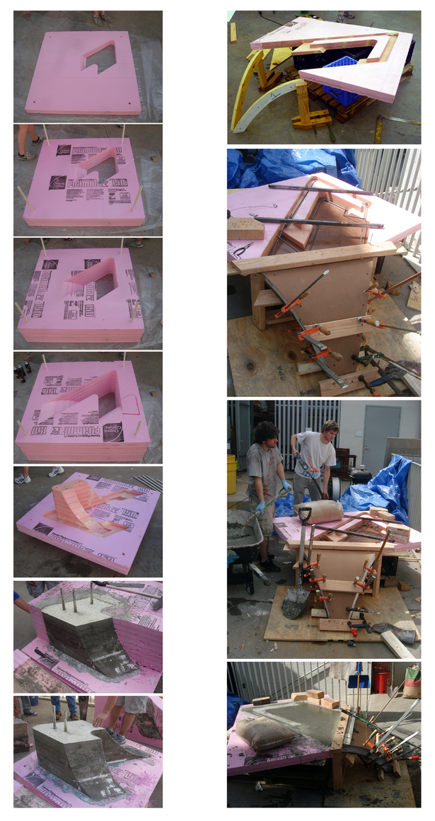 Noguchi Bench_CNC pieces and Concrete pouring process