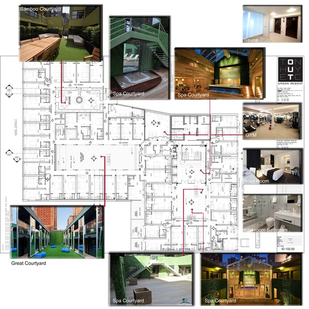 Second Floor Plan- Hotel Rooms, Out Door Courtyards,GYm,Sauna