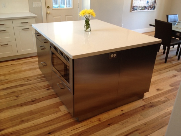 View of stainless steel island