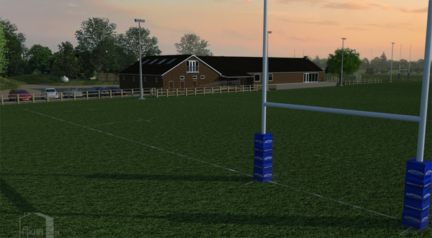 Morning view of clubhouse and pitch.