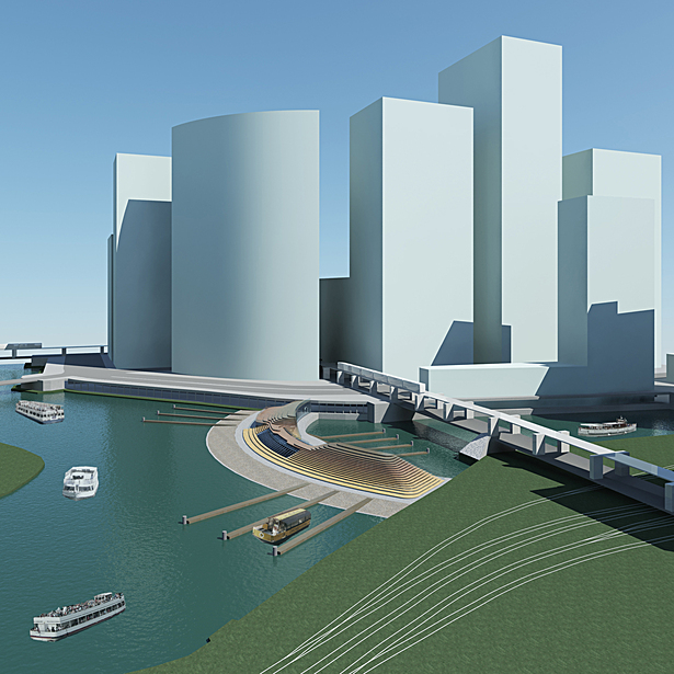 From above the West Loop, the action of Chicago's new river cruise and water taxi port is clearly visible.