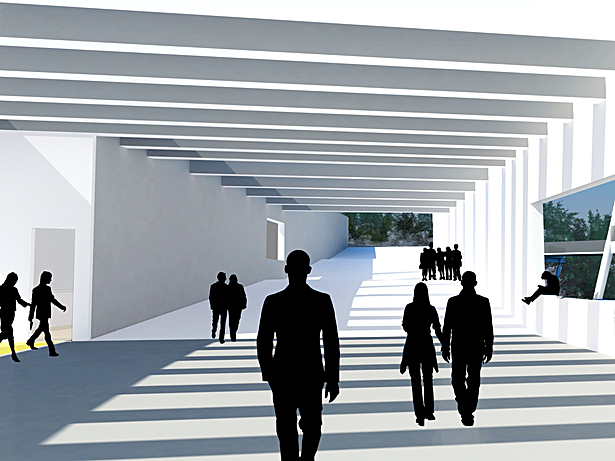 Pergola evoking the filtering effects of the mangrove.
