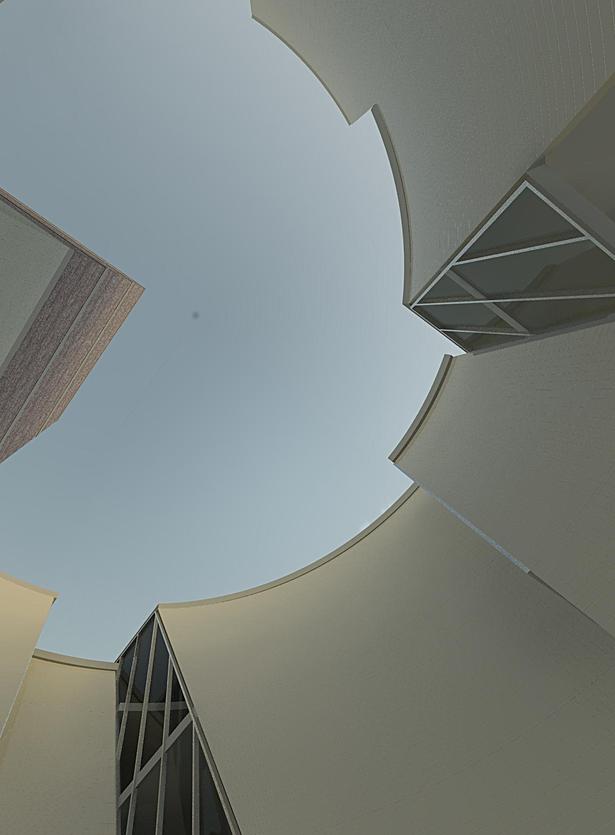View looking up from courtyard
