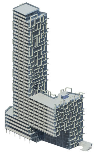 Sectional Axon through Tower and Cantilever