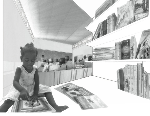 Interior view of reading nook, looking into the classroom. 