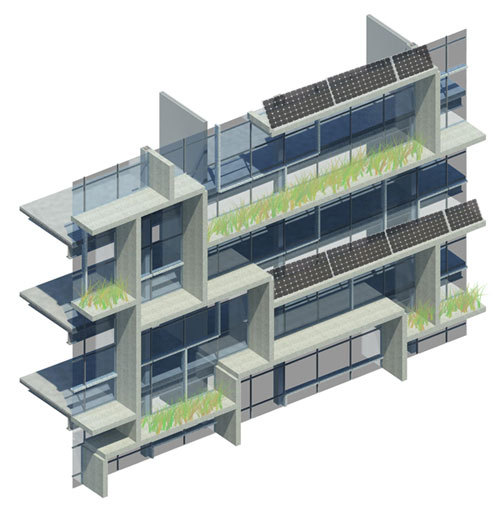 Detailed rendering of facade system