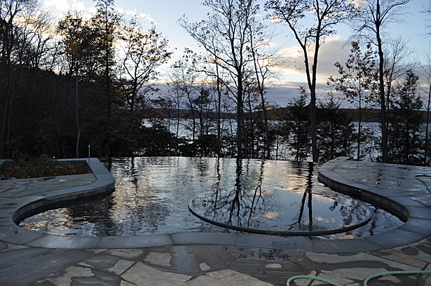 A reflection on the pool and lake
