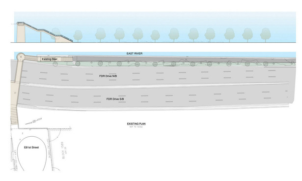 Illustration of existing site plan and elevation.