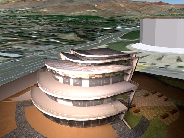 Aerial View of the overlapping pine cone roof forms