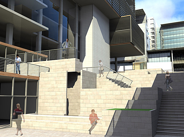 Courtyard steps and water feature