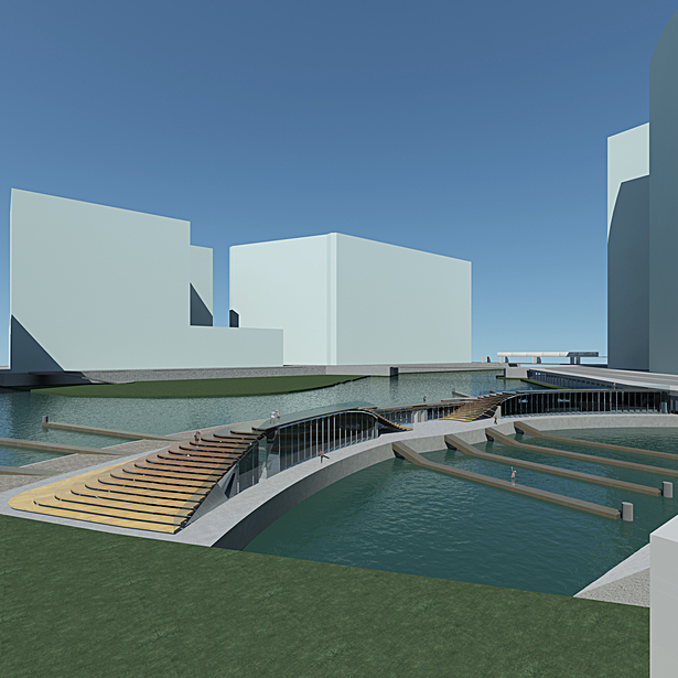 Visible from the passing L trains, the dam not only creates a physical barrier, but reinforces this idea with a vertical Southern facade.