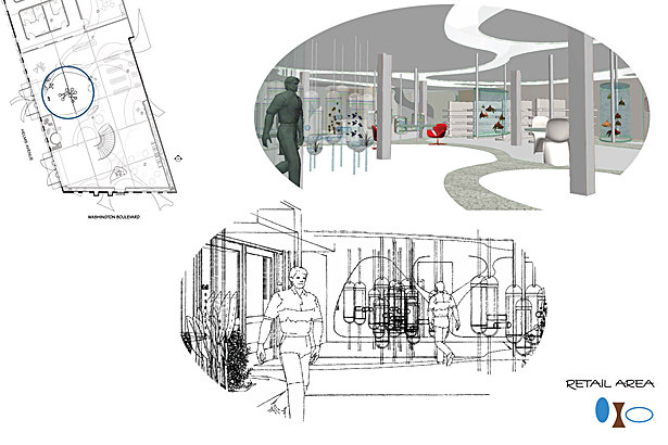 Rendering of Retail Area with Private Offices Beyond