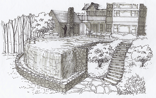 A hand sketch of the pool